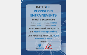 Dates de reprises des Entrainements