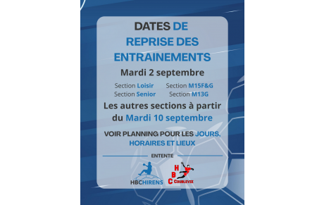 Dates de reprises des Entrainements